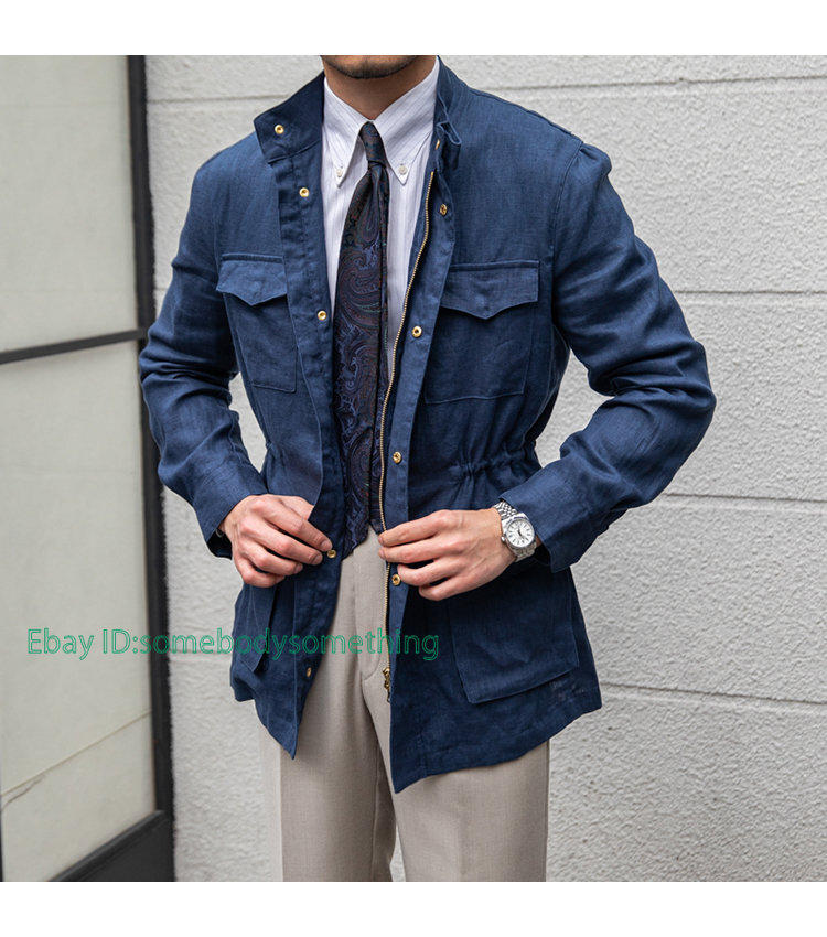 Mens 100% Linen Vintage Hunting Jacket British Thin Mens 100% Linen Vintage Hunting Jacket British Thin