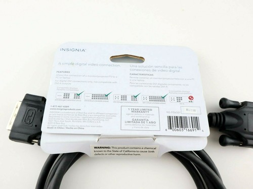 Insignia 6 Foot Single Link DVI-D Cable Black Model NS-PI06501 NIP - Picture 3 of 3