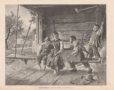 " Familienschaukel " Enfants sur La Balançoire Gravure Bois '1903 Pour