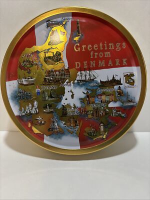 Jacobsens Of Denmark Butter Cookies Greetings From Denmark Tin, EMPTY 7.5 x 1.25