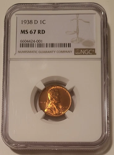 1938 D Lincoln Wheat Cent MS67 RED NGC*