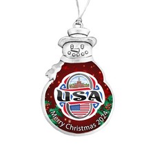 United States USA Vacation Trip 2024 Red Silver Snowman Christmas Ornament Gift
