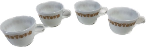 Pyrex Butterfly Gold Cups Corning USA Milk Glass Coffee Mugs Vintage Lot Of 4 - Picture 6 of 7