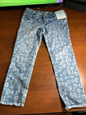Girl's Cat & Jack sz 4 Leopard Print Jegging Blue Jeans Adjustable Waist 