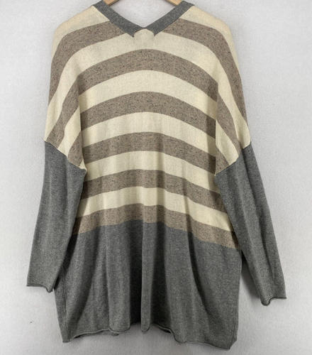 MICHAEL STARS Cardigan M/L Wool Modal Cashmere Speckled Stripe Open Front Gray - Picture 3 of 13