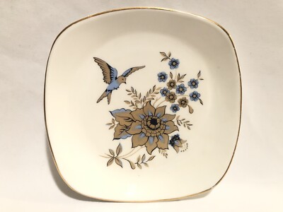 Royal TARA-Galway,IRE. Bone China-Gold/Blue-Bird/Floral-Col. Trinket Dish/Plate