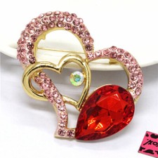 Cute Pink Bling Heart Cute Love Crystal Fashion Women Charm Brooch Pin Gift