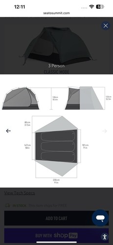 Sea To Summit Telos TR3 Plus 3 Personen Freistehendes Ultraleichtes Backpacking Zelt - Bild 9 von 9