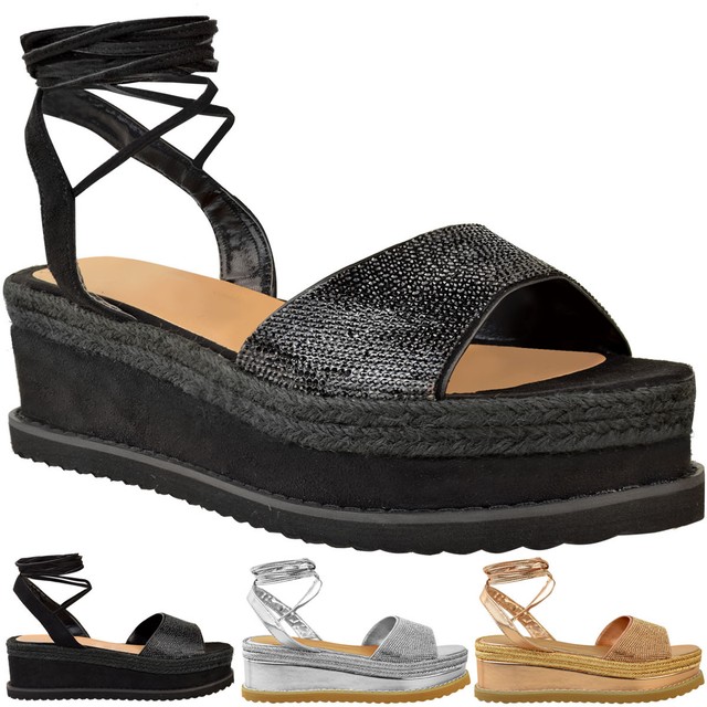 Womens Ladies Flatforms Sandals Studded Embellished Summer Platforms Shoes Size | eBay