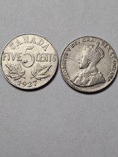 ONE (1) X 1927 CANADA 5 CENTS NICKEL KING GEORGE V F 5 Cents