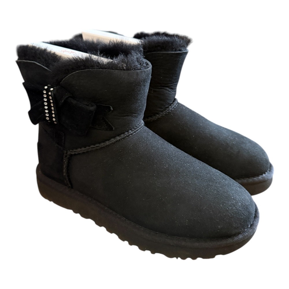 UGG Short Boots Size 5 Jackee Knot Sparkle Black Crystal Bow 1092971