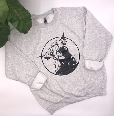 HIGHLAND COW Sweatshirt Crewneck Long Sleeve Casual VARIOUS SIZES Light Gray NEW