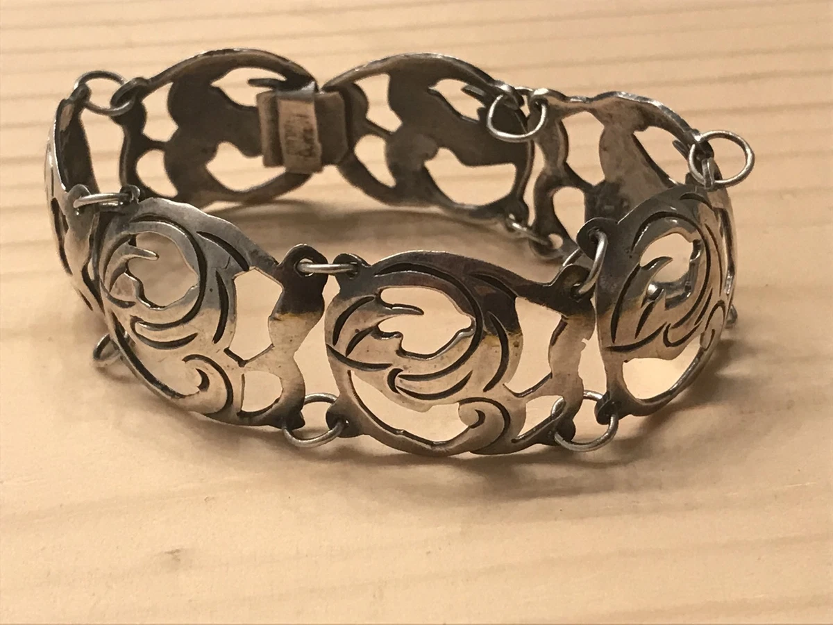Floral Swirl Extra Large Panel Sterling Silver Bracelet Mexican eBay