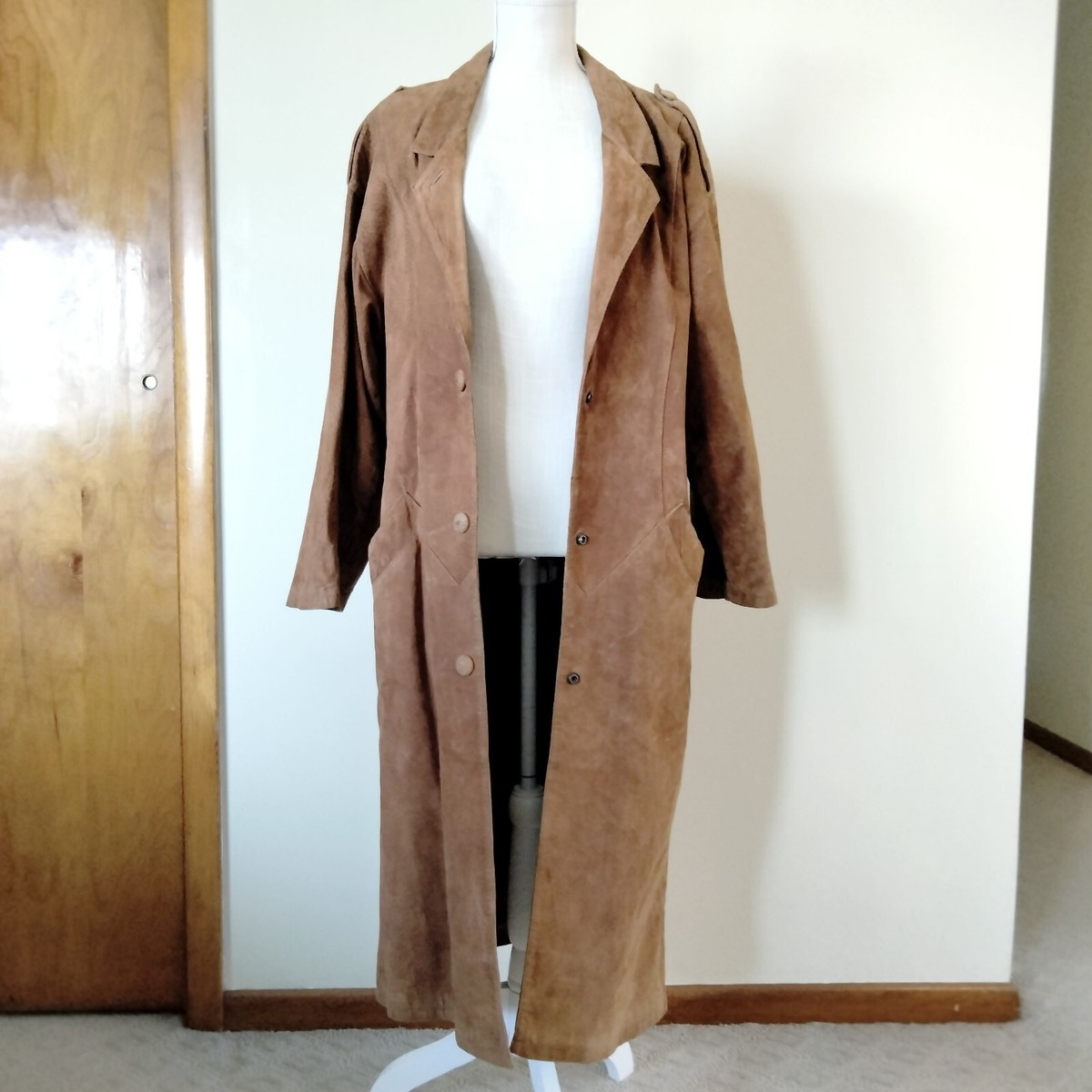 【vintage】suede long coat Vintage Split End Suede Trench Coat Womens Small Beige