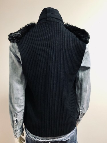 Twelfth Street Cynthia Vincent Black Faux-Fur and Cashmere Blend Sweater Vest M - Picture 7 of 10