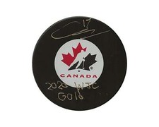Connor McMichael Autographed Team Canada Autograph Model Puck Inscribed 