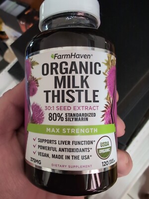 FARM HAVEN ~ 120 USDA Certified Organic Milk Thistle Extract Capsules ~ 375mg/Ea