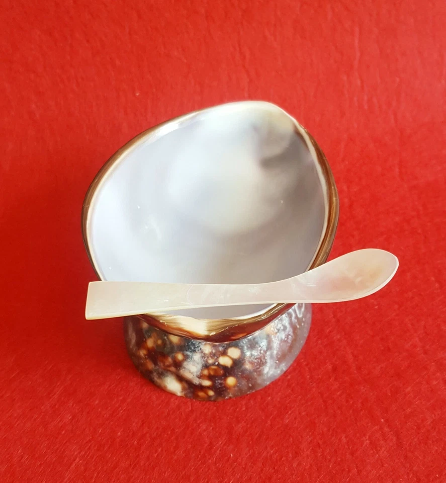 Juego 2 Cucharas Vintage Abulón Concha Mini Madre Perla Caviar Huevo Servir Foto 4 de 4