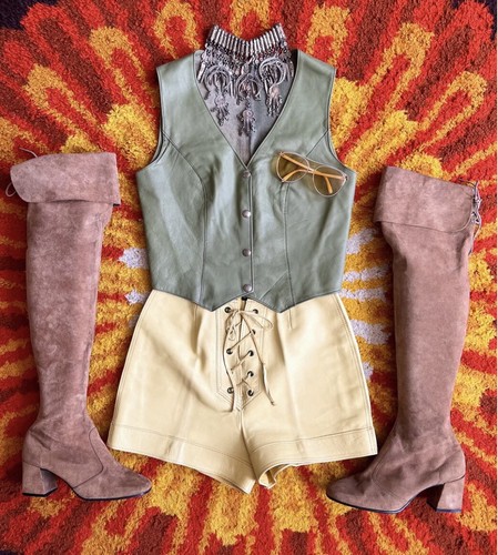 60s Vintage Tan Suede Thigh High Pirate Lace Back GoGo Boots Mod Psych Hippie - Picture 7 of 7