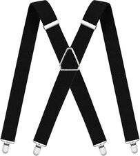 Mens Adjustable Suspenders with 4 Metal Clips Elastic X-Back Braces Heavy Duty