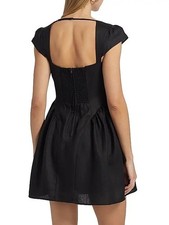 Reformation Oaklyn Cap Sleeve Linen Minidress Black Sz 0 Babydoll Smocked Back