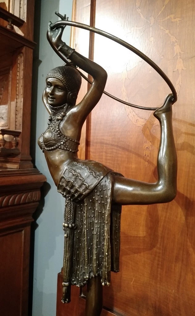 Bronze Woman Statue DANCER Sculpture Female Ring Chiparus Hoop Decor Marble