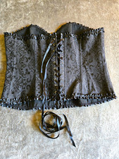 Plus Size Black Brocade Overbust Corset Lace Up Bustier Top Gothic 6XL