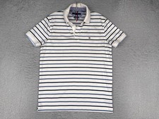 Tommy Hilfiger Polo Shirt Men Medium Blue White Stripe Slim 100 Cotton READ