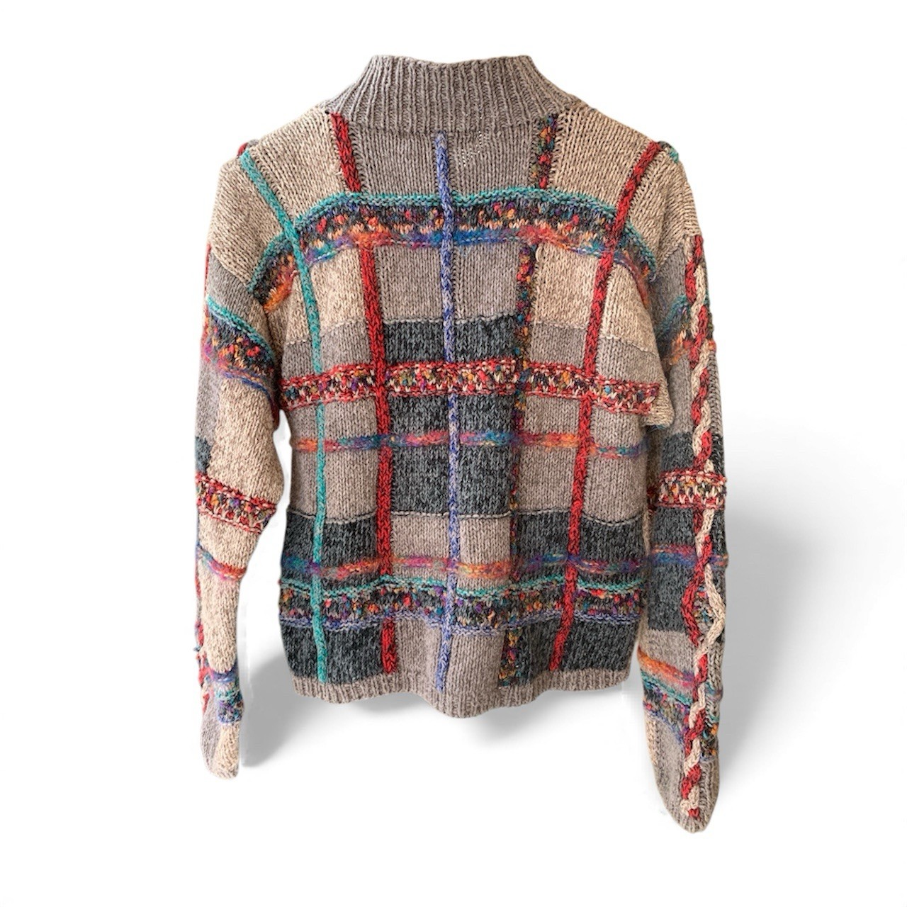 VTG 90s Patchwork Knit Turtleneck Multicolor Swea… - image 2