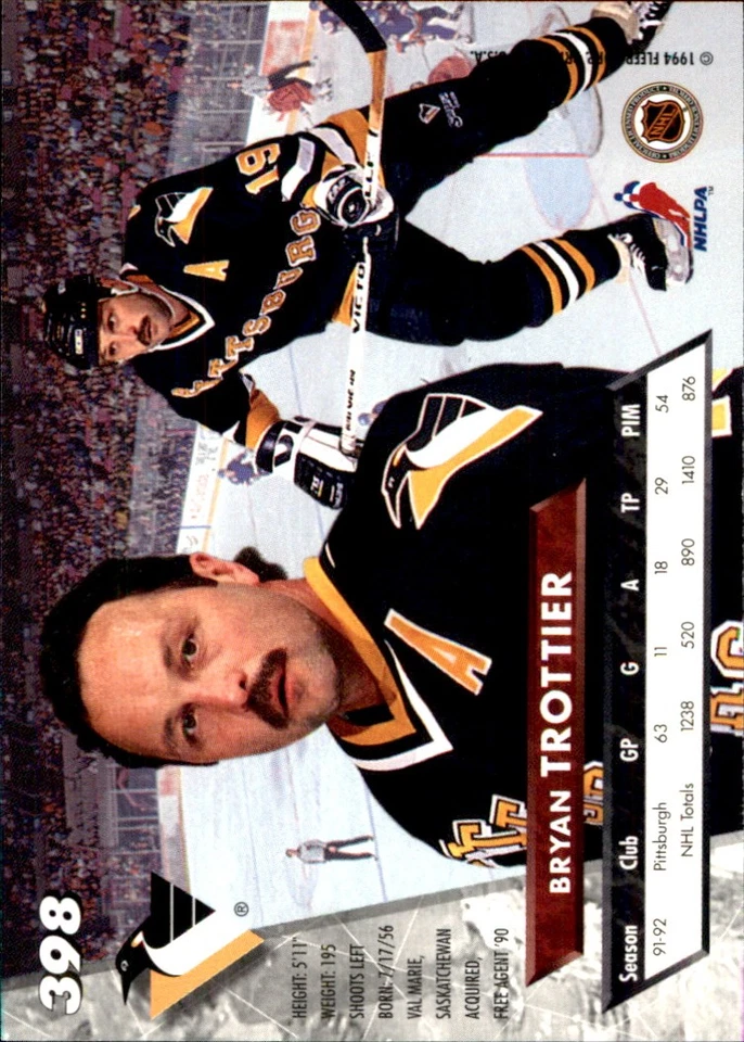 Bryan Trottier 1993-94 Ultra #398 Pittsburgh Penguins FREE SHIPPING AutographDen - Image 2 of 2