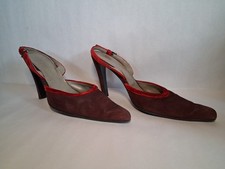 Vintage Prada Size 37.5 Red Brown Velvet Adjustable Slingback High Heels