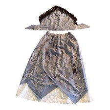 Midi Skirt Blue Paisley White Eyelet Matching Scarf Square Dance Rockabilly
