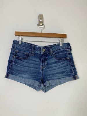 Express Jeans Denim Shorts Size 6 Mid Rise Rolled Cuff Medium Wash