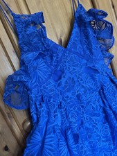 New ARRANGE cutwork lace drop waist ruffle detail midi dress in cobalt blue