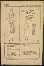 1920s Butterick Pattern 2361, Misses Frock w/ Kimono Sleeves In 2 Lengths; B34.