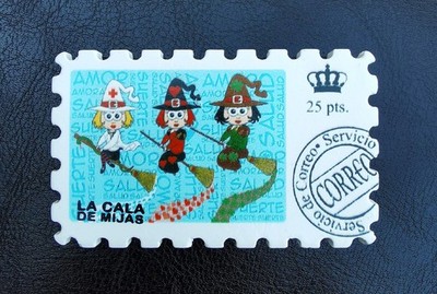 KÜHLSCHRANKMAGNET LA CALA DE MIJAS SPANIEN BRIEFMARKE HEXEN AUF BESENSTIELEN HARZ
