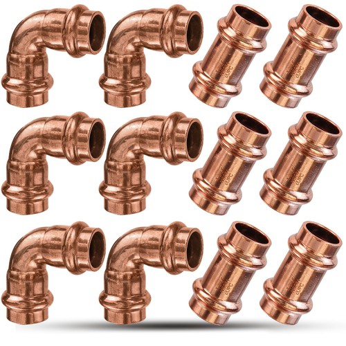 Copper Press Fittings 1/2 inch Kit w/6pk 1/2" Copper Coupling&6pk 90 Elbow