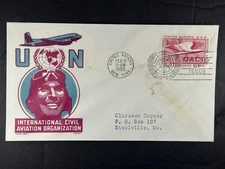 UN FDC 1955 8c ICAO International Civil Aviation Org. Ken Boll Cachet a454