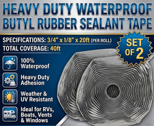 Butyl Rubber Sealant Tape 3/4" x 1/8" x 20ft Heavy Duty Waterproof Gray Set of 2