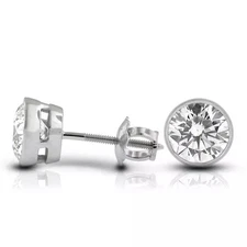 Stud Earrings Classic 14K Gold Bezel Set 3.25 Carat Round Natural Diamond D I1