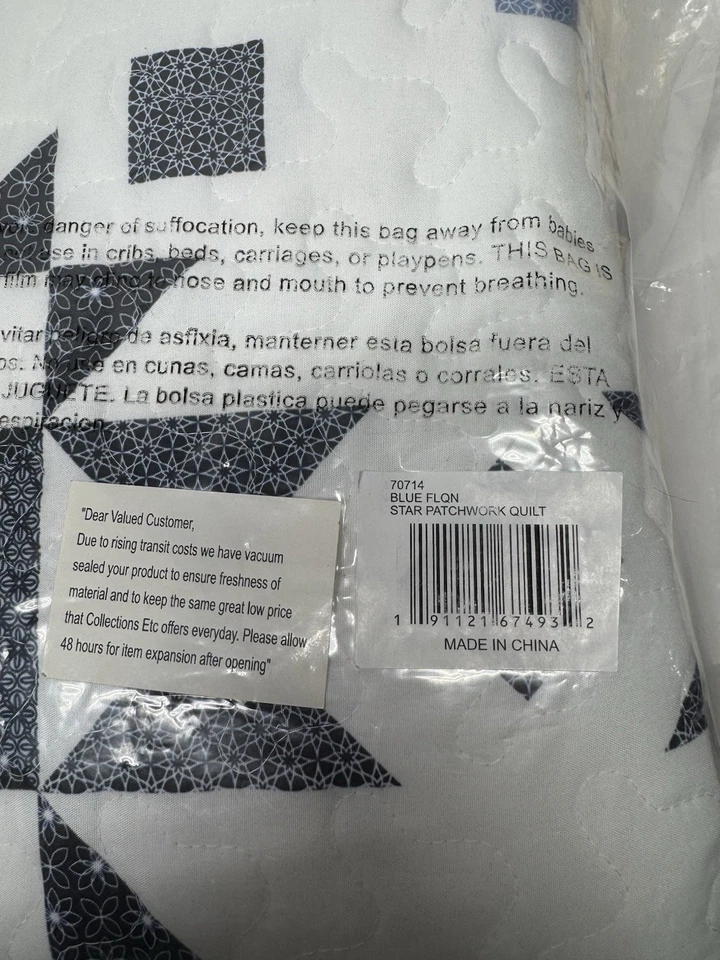 Manta acolchada hecha a mano Blue Star 86X86 tamaño queen Foto 4 de 4