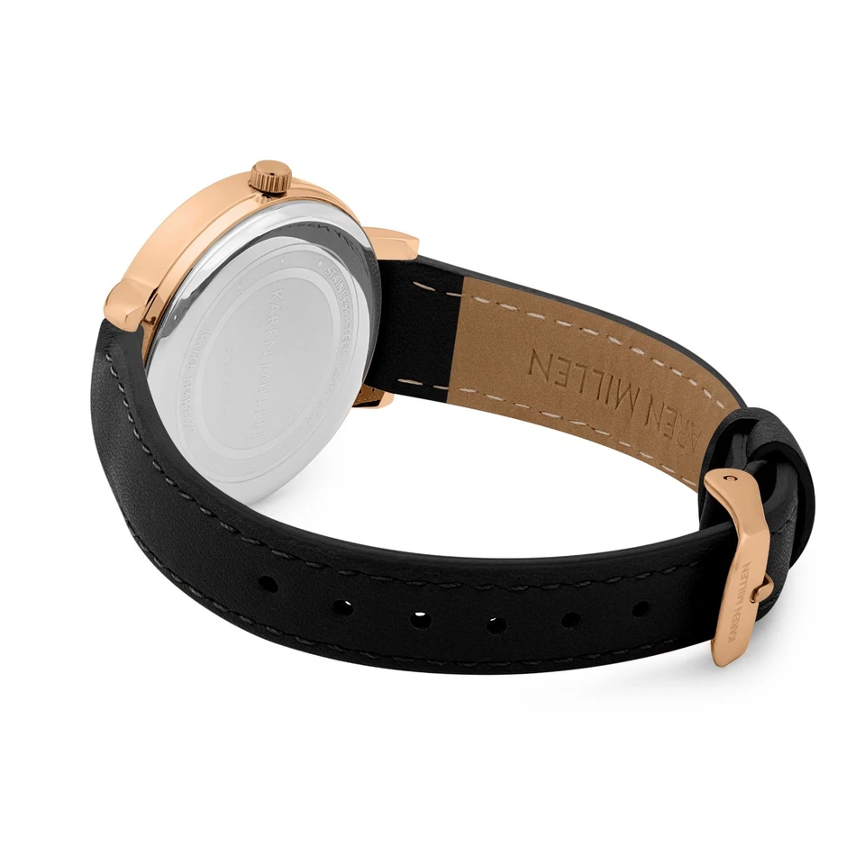 Karen Millen - Estojo em tom de ouro rosa - Couro preto - Mostrador branco - SKM163BRG - Imagem 3 de 4