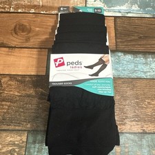 Peds Women  s Trouser Socks 6 Pairs Black size 5-10 soft non binding stay up
