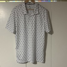 Adidas Men's Golf Polo Shirt - L White Black Graphic Short Sleeve