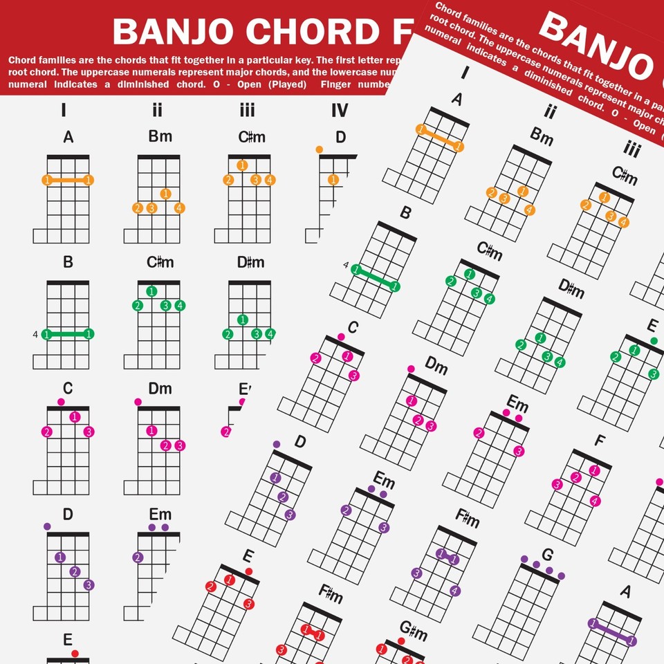 QMG Banjo Chord Families Poster (11"x17") – Laminated Chart 49 Color ...