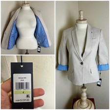 NWT Tommy Hilfiger Notch Lapel One Button Blazer Tan Preppy Classic Sz 4 139