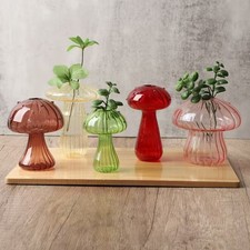 Set 5 vasi decorativi in vetro per funghi disegni colorati fatti a mano