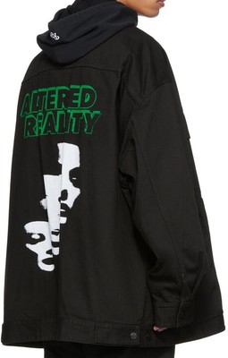 Raf Simons Übergroße Denimjacke mit Lederpatch in Schwarz 37119619