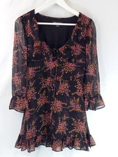 Urban Outfitters Black Chiffon Floral Dress XS TP Petite Frilly