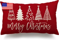 Merry Christmas Pillow Cover 12X20 Farmhouse Christmas Throw Lumbar Pillow Cover